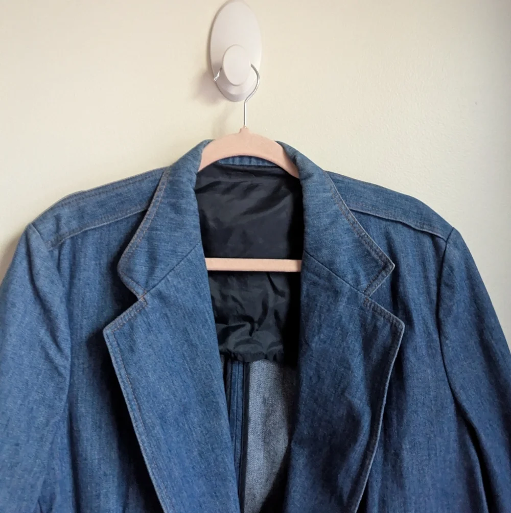 VINTAGE LEE Retro Light Wash Cotton Minimalist Simple Breasted Blazer Size Large - Picture 2 of 16